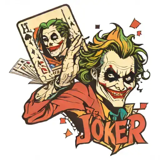 Joker Holding A Ace Card Infront Of His Face With The Letters Ha Ha Around Him