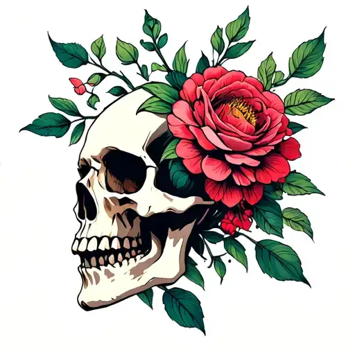 Skull Looking In Profile Cn Flor Pegonis Coming Out Of It