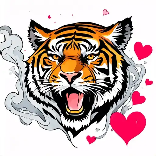 Tiger Head With Smoke And Hearts