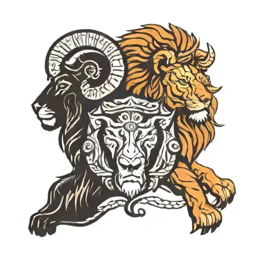 The Silhouette Of A Ram And A Lion Facing Each Other