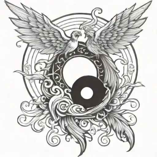 Phoenix Wrapping Wings Around Yin And Yang
