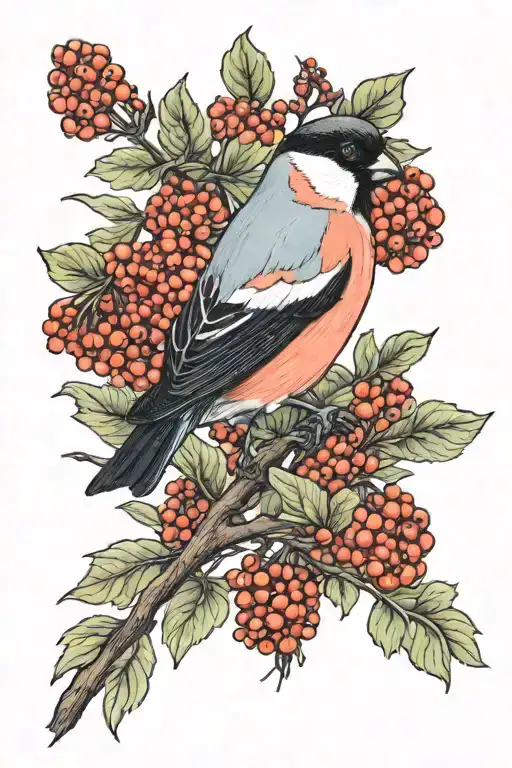 Bullfinch And Mountain Ash