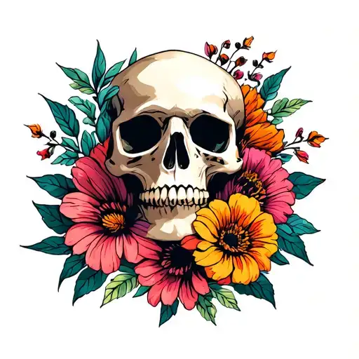 Skull And Long Flowers