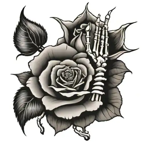Rose With Skeleton Hand Reaching Up Around Stem Wrapped