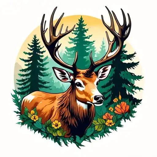 Cerf And Cool On The Back Of The Forest