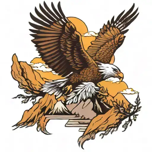 Mountains And Eagle Soaring