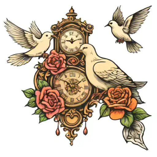 Dove And Rose And Clock