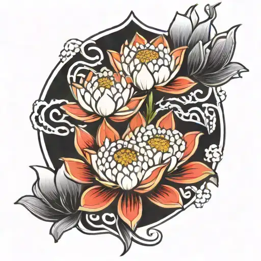 Japanese Lotus With Koi Fish Red And Black Color For Leg