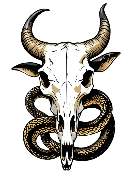 Bull Skull With A Snake