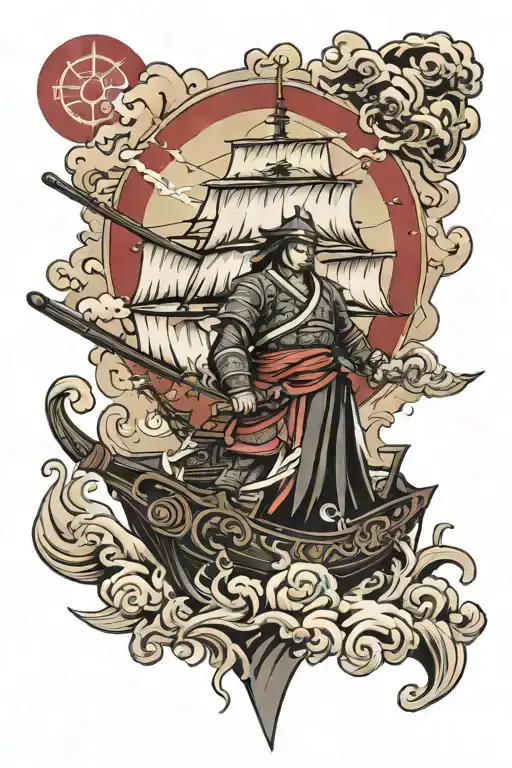 Ship And Samurai Warrior
