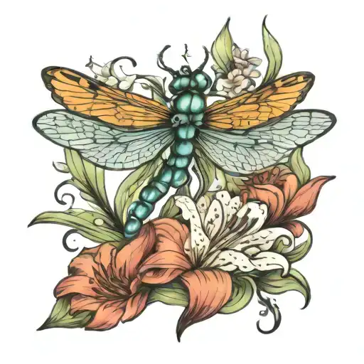 Dragonfly And Lillies