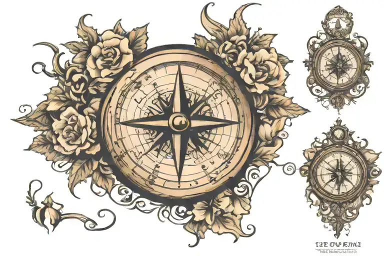 Compass Over Old World Map Outline