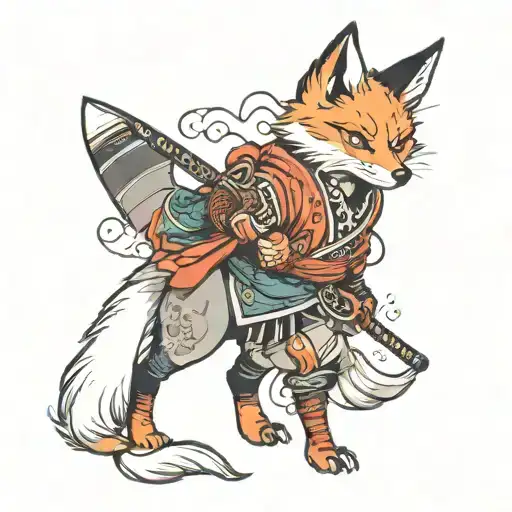 A Neo Traditional Style Tattoo Of A Fox Dressed Up As A Samurai