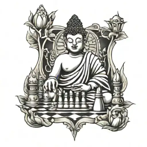 Buddha Playing Chess Queen