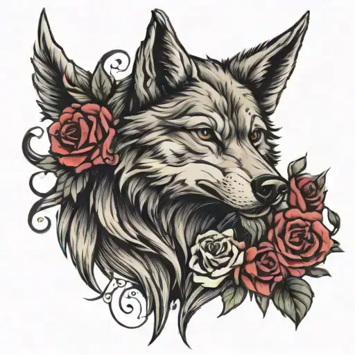 A Wolf With Roses With Wings