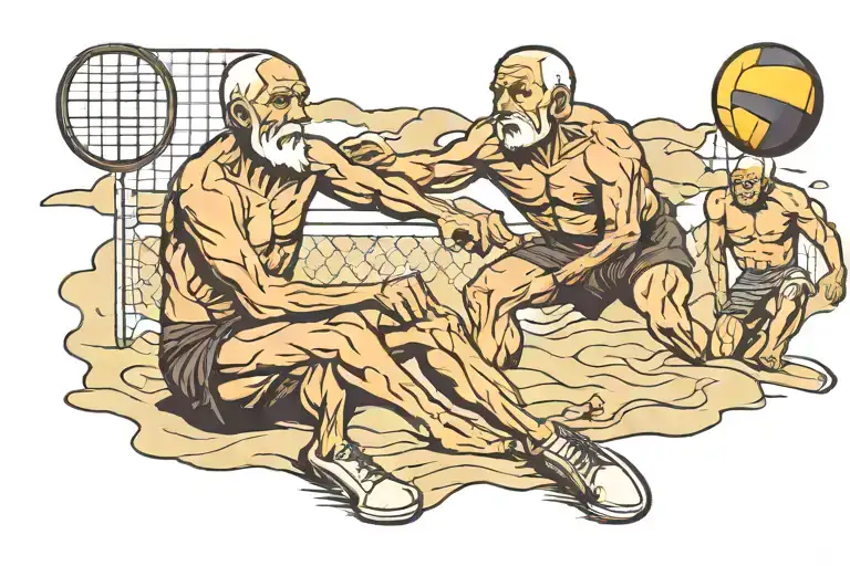 Sunday Old Men Sport Beach Volleyball