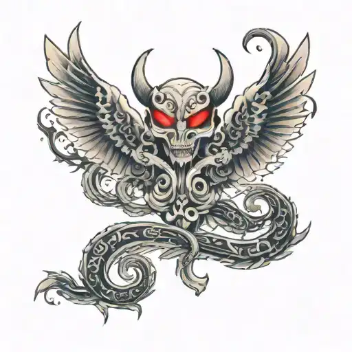 Angelic Demon In Traditional Japanese Letters For A Neck