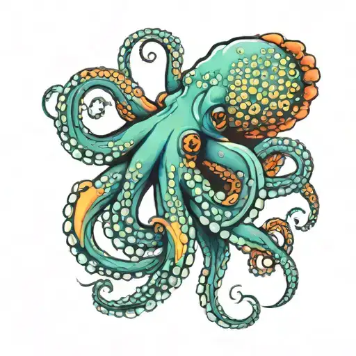 Coloured Octopus With Ocean