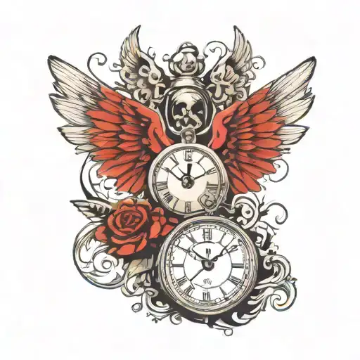 Clock And Wings Of An Angel Holding