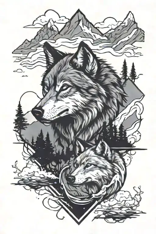 Wolf And Mountain Landscape