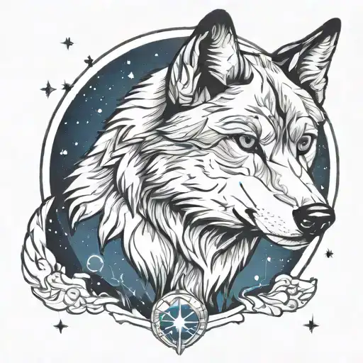 Wolf Looking At Orion Constellation