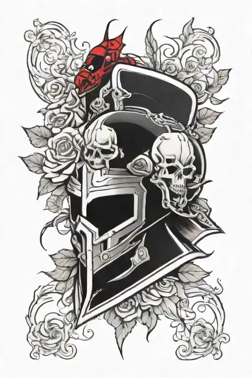 Sleeve Knight Helmet With A Black Widow On It With Black Roses With Bloody Edges