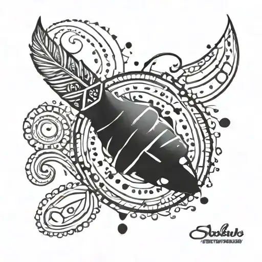 Black Ring Finger Tattoo With Aboriginal Art Lines And Dots With Cursive Capital S In The Middle