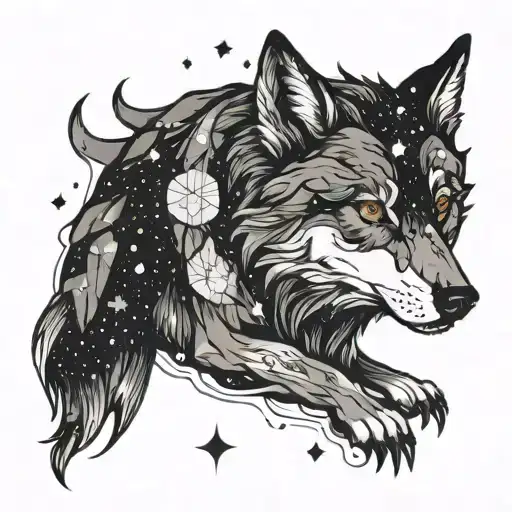 Wolf Looking At Orion Constellation