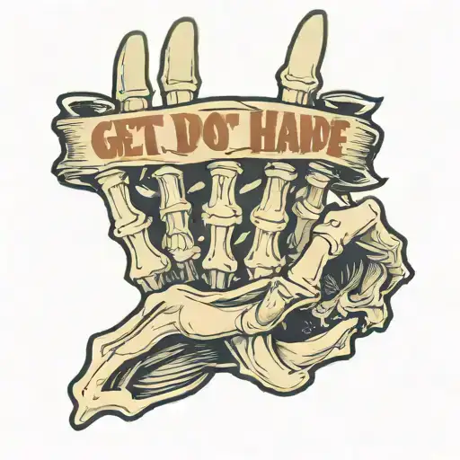 Skeleton Hand Hangloose Sign With The Words Get Roudy Dont Die Around It