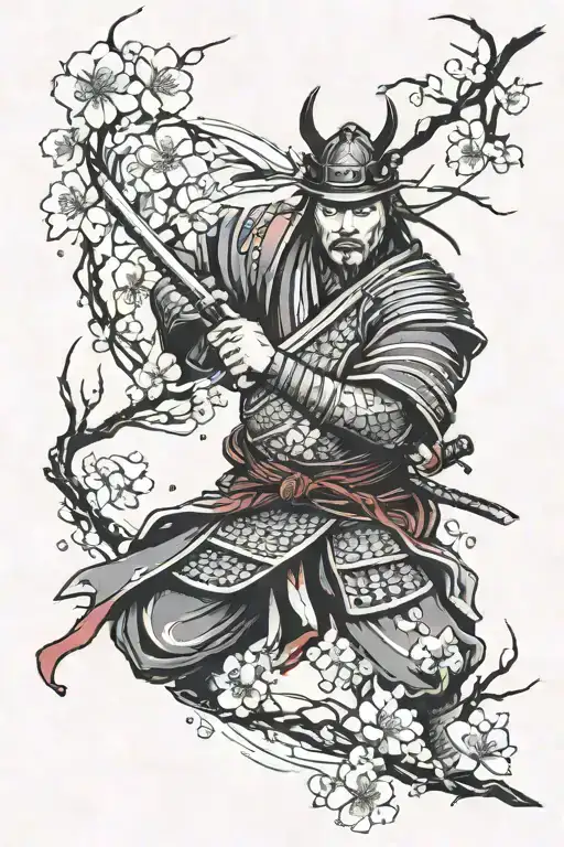 Samurai Warrior Cherry Blossom Petals Falling