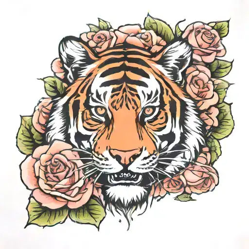 Tiger Inside Rose Surrounded