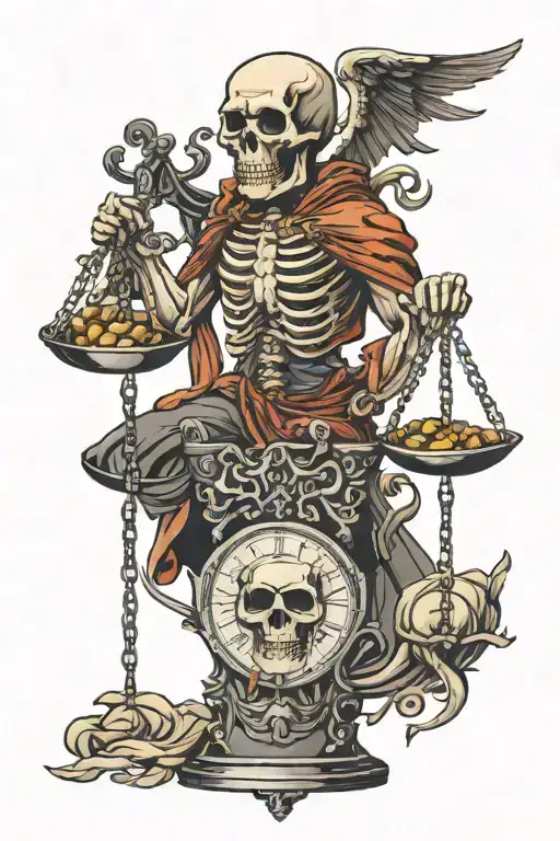 Skull Of Justice Holding Scales Balancing Life