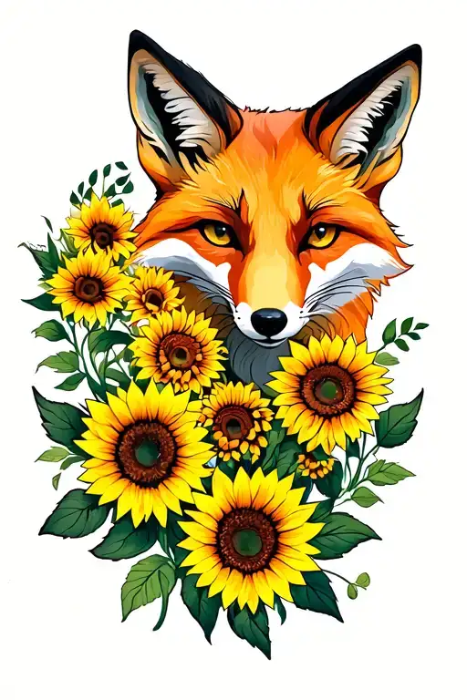 Fox And Sunflowers