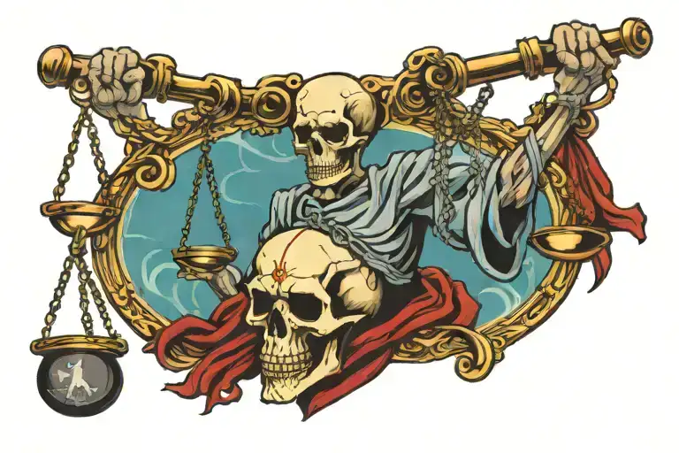 Stoned Skull Of Justice Holding Scales Balancing Life