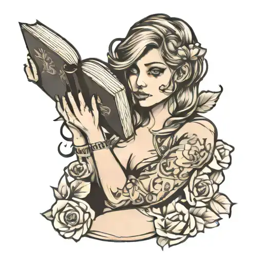 Outline Of A Girl Holding A Book