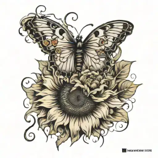 A Sunflower With A Butterfly Wrapped In Cigarette Smoke Resting At The Feet Of The Sunflower