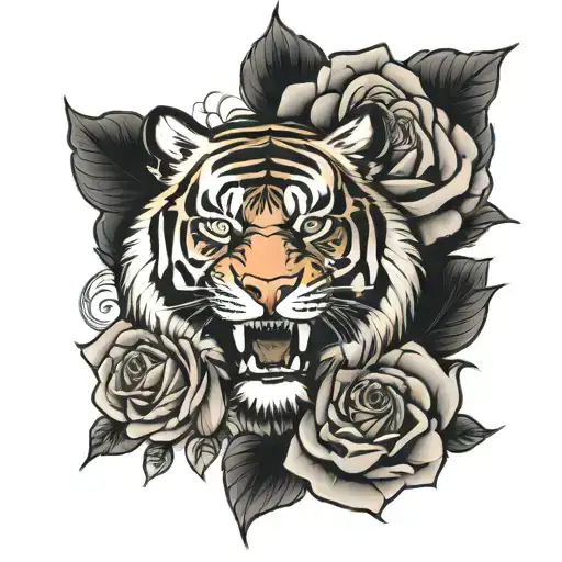 Tiger Inside The Rose Surrounded