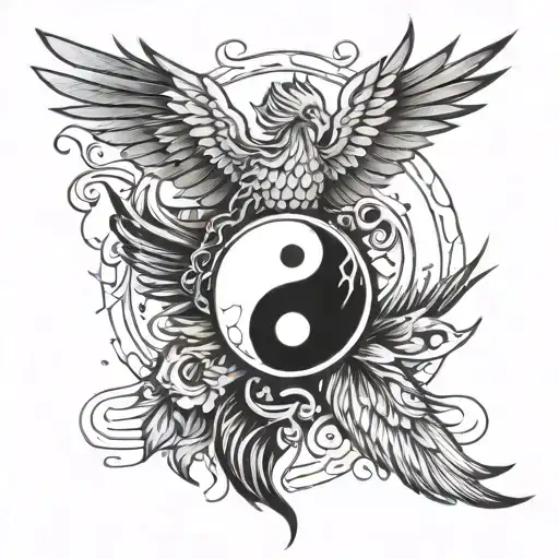 Phoenix Wrapping Wings Around Yin And Yang
