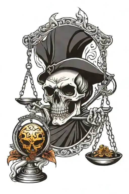 Skull Of Justice Holding Scales