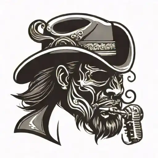 Black Cowboy Hat Silhouette Profile With A Microphone