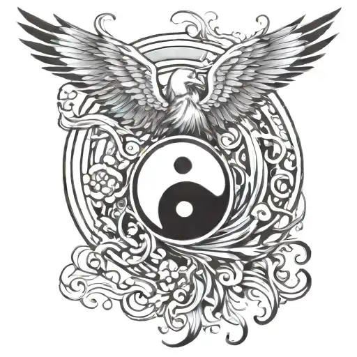 Phoenix Wrapping Wings Around Yin And Yang