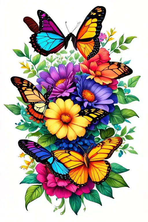 Butterflies Around Flowers