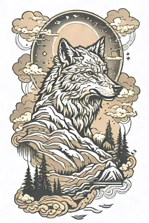 Wolf And Mountain Landscape Filled