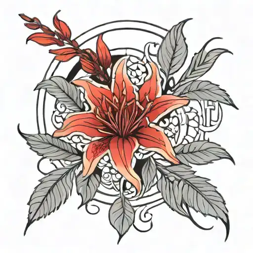 Red Spider Lily With Crescent Moon