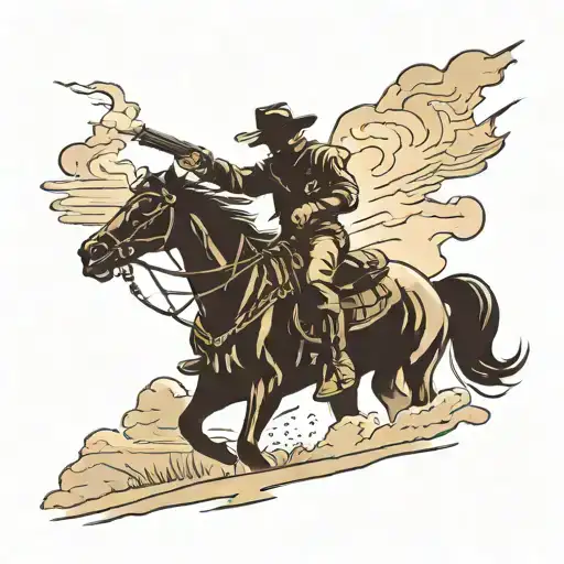 Silhouette Of Cowboy Riding Across Plains While Firing A Gun