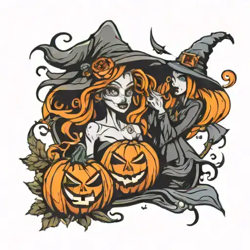 Jack O' Lantern And Witch