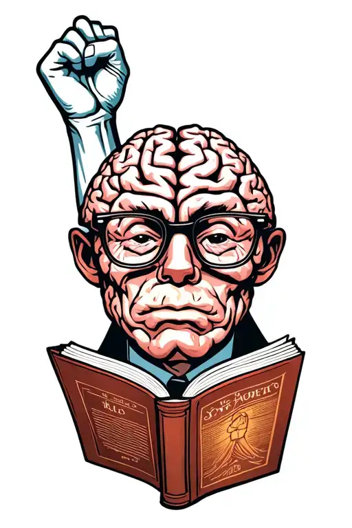 A Brain Wearing Glasses Reading A Book With A Raised Fist On The Front