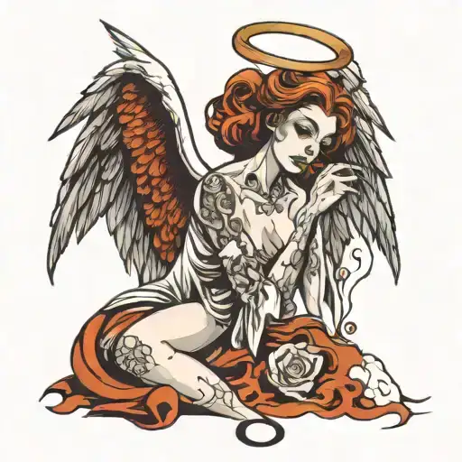 Fallen Female Angel Smoking A Cigarette