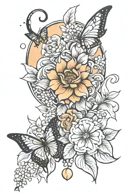 Flower And Butterfly And Moon And Sun