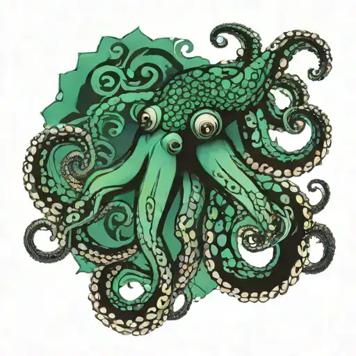 Octopus Above A Background Of Kina And Paua